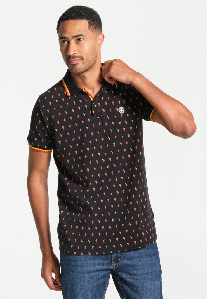 Men's black polo shirt with fries print