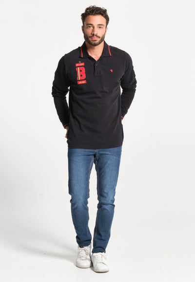 Men's long-sleeved black polo shirt with Belgium logo