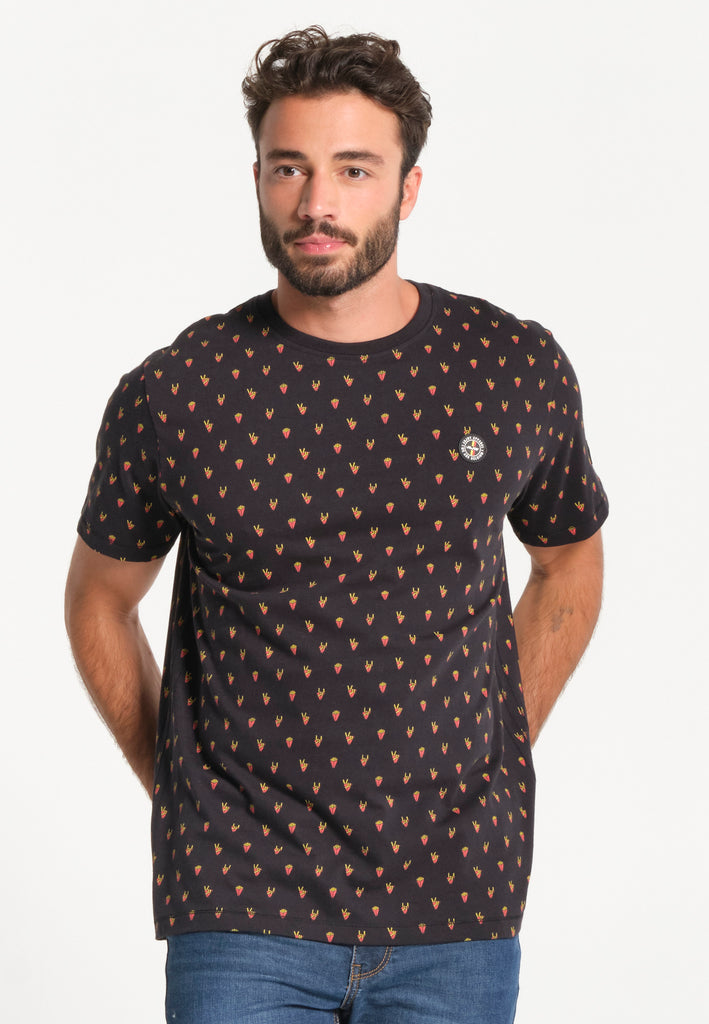 Black men's t-shirt with french fries pattern