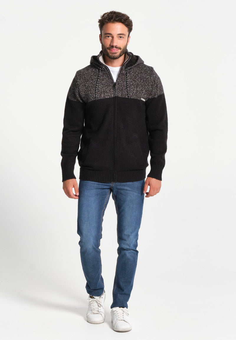 Pull homme bicolore avec capuche zippée