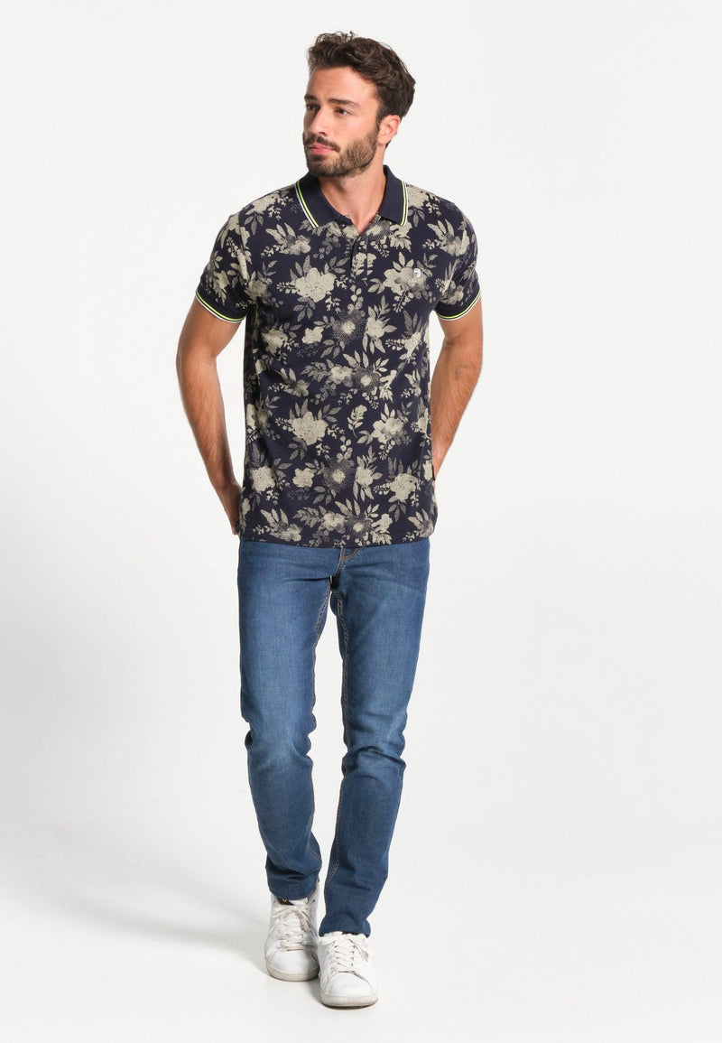 Polo homme gris avec imprimé floral
