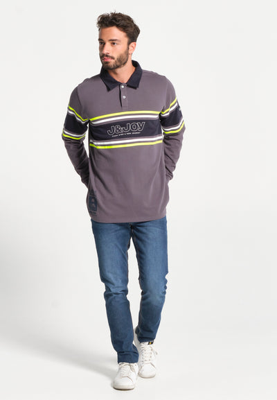 Men's long-sleeved polo shirt with logo and stylized lines