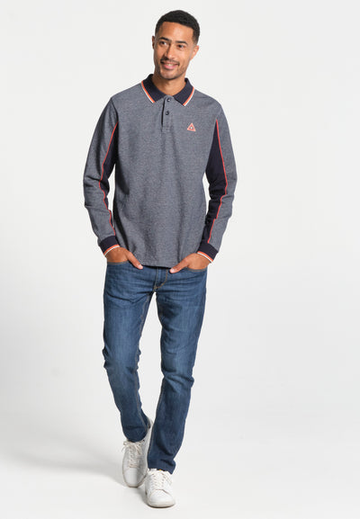 Long-sleeved men's polo shirt with two-tone sleeves