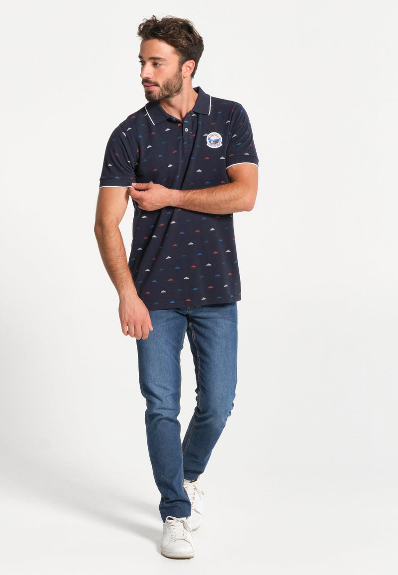 Polo homme avec imprimé montagnes tricolore