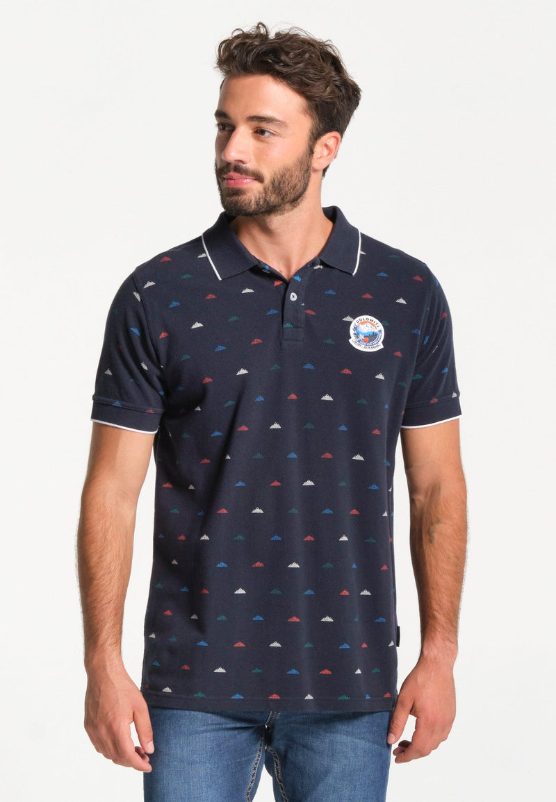 Polo homme avec imprimé montagnes tricolore