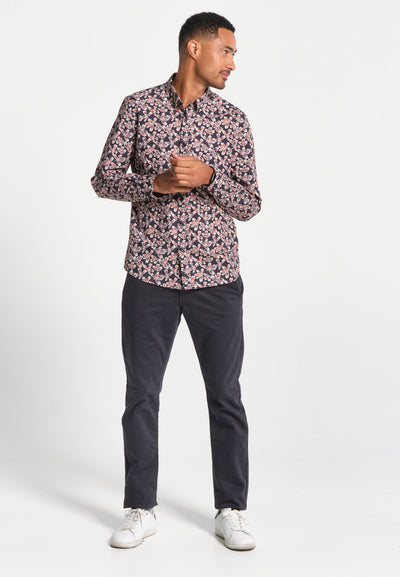 Men's navy blue shirt with floral print