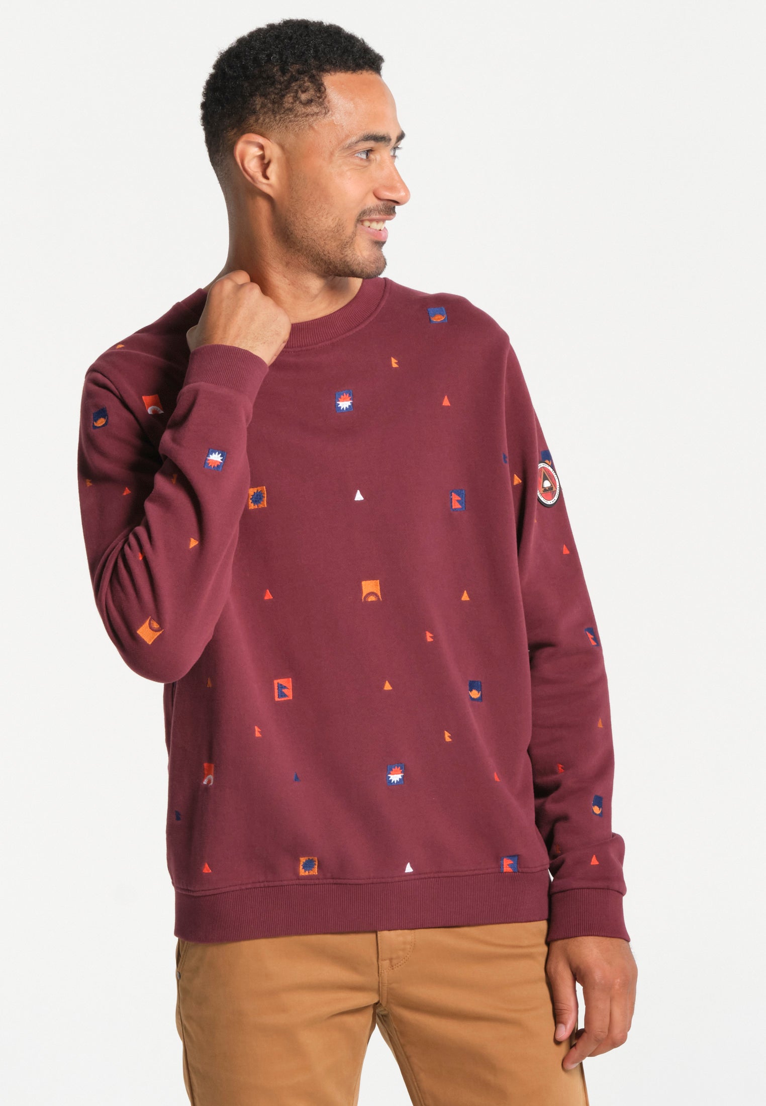 Sweatshirt homme bordeaux avec pictogrammes
