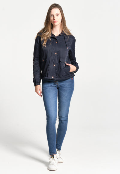 Women's navy blue jacket with buttoned pockets