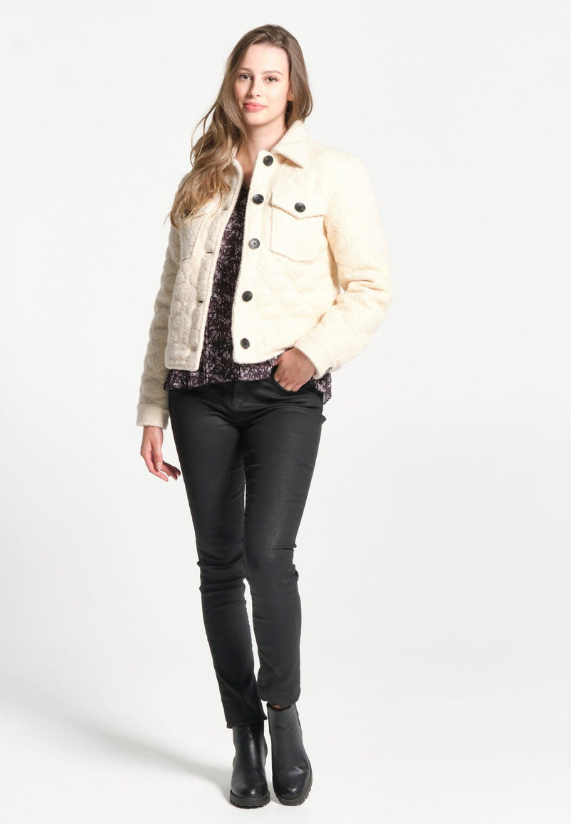 Polar femme à bouton avec poches sur la poitrine en teddy