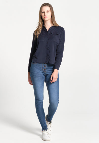 Women's straight cut blouse with chest pockets