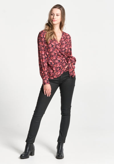 Women's blouse with red floral print