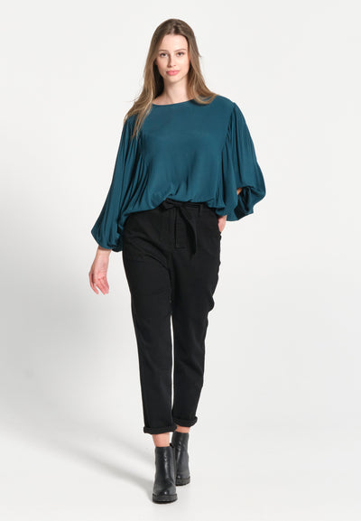 Blue women's blouse with wide sleeves