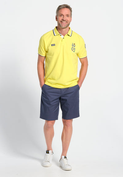 Men's yellow cotton polo shirt with back pattern