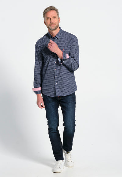 Navy blue men's shirt with knotted strings