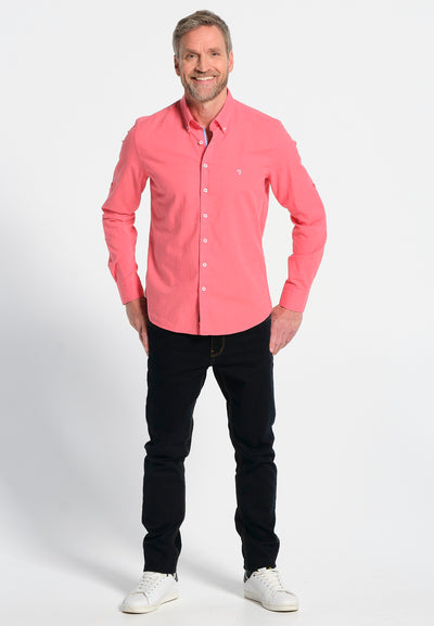 Men's light coral cotton-linen shirt
