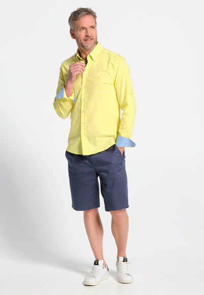 Chemise homme légère jaune coton-lin