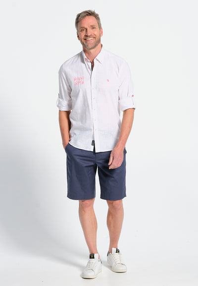 Men's long-sleeved light white linen-effect shirt