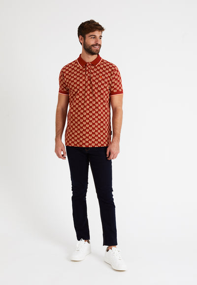 Men's brick cotton polo shirt, flower print