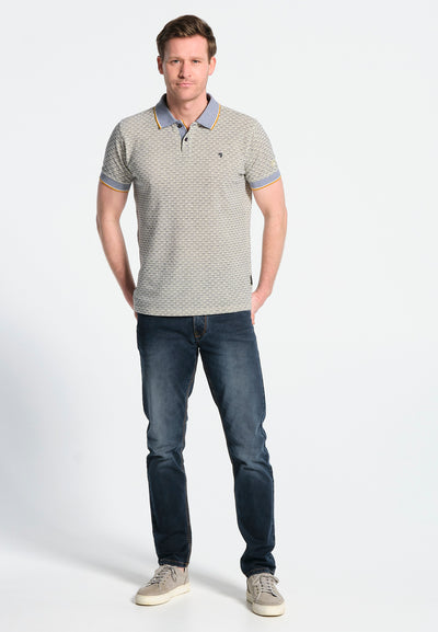 Men's short-sleeved ecru piqué knit polo shirt, sun print