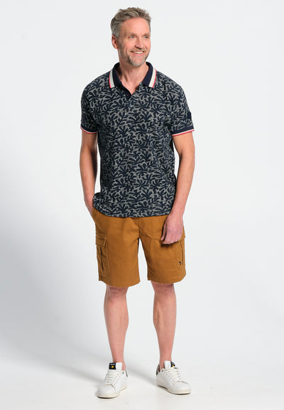 Men's navy blue coral print polo shirt