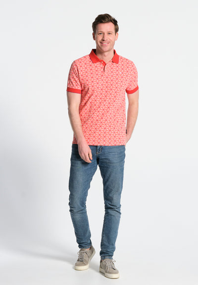 Orange men's polo shirt, starfish print