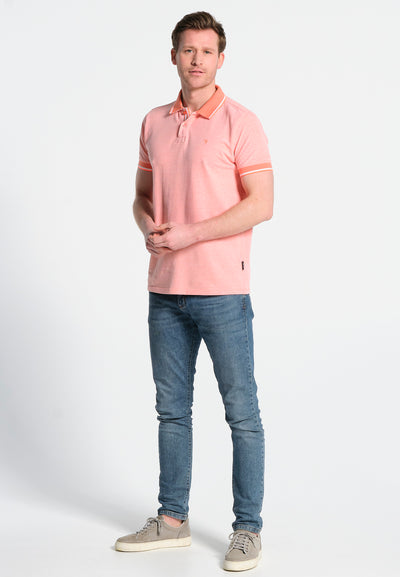 Men's short-sleeved peach double-ply pique knit polo shirt