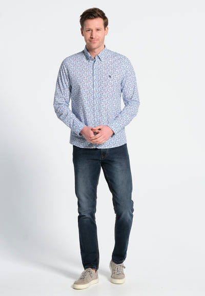 Men's white long-sleeved shirt, printed
