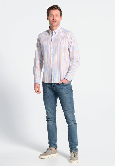 Men's long-sleeved striped shirt, buttoned collar
