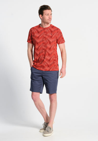 T-Shirt homme orange, imprimé feuilles palmiers