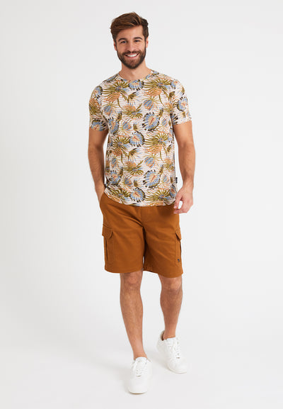 Men's ecru short-sleeved T-shirt, leaf print
