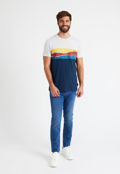 T-Shirt homme écru/bleu, motif paysager