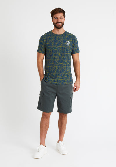 Men's khaki floral print T-shirt